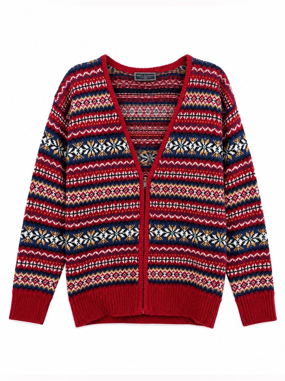 Red Fair Isle Patterned Cardigan Sweater